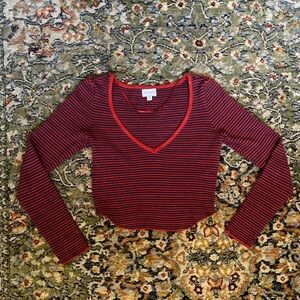 Red and Blue Striped Long Sleeve Top